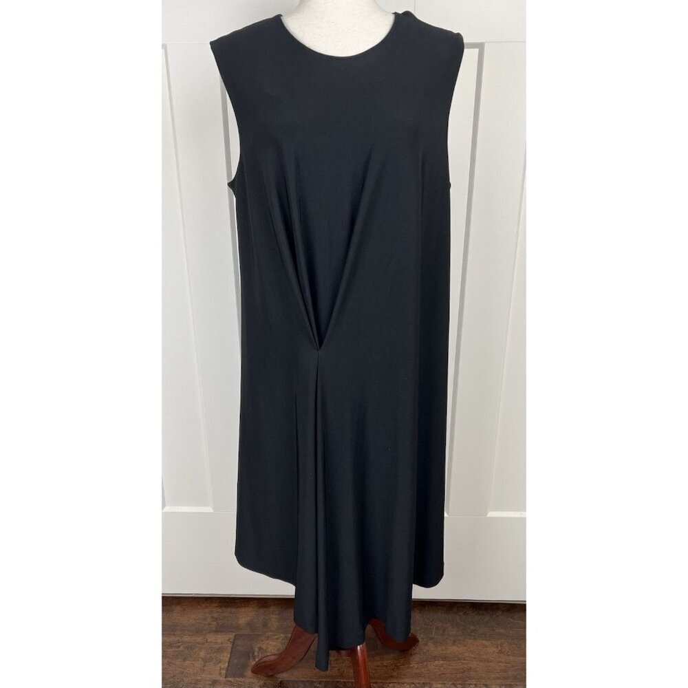 COS Black Asymmetrical Midi Dress L Architectural Draped Minimalist Sleeveless